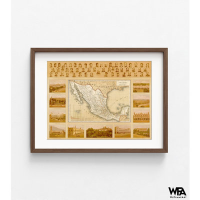 Carte politique du Mexique, décor de l'histoire du Mexique, art mural de l'histoire du bureau public mexicain, carte de l'Amérique du Sud, affiche de carte politique