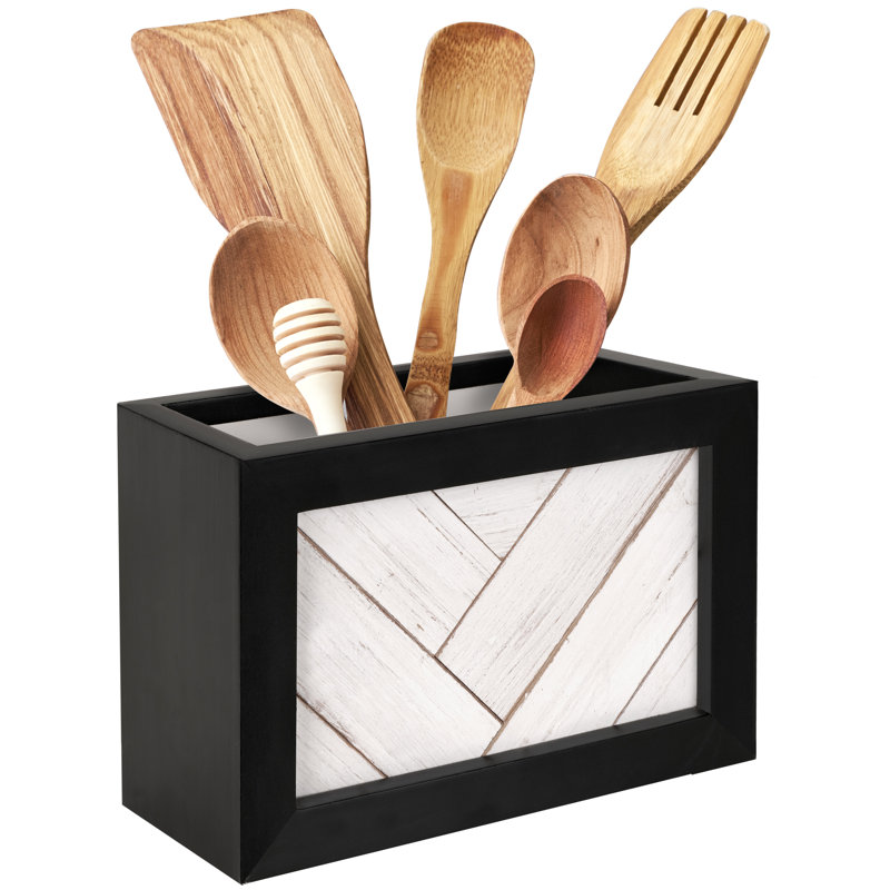 Wood Rectangle Utensil Crock