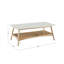 Table basse rectangulaire à deux tons avec tablette de rangement inférieure, finition blanche et aspect bois naturel, 48 pouces de largeur