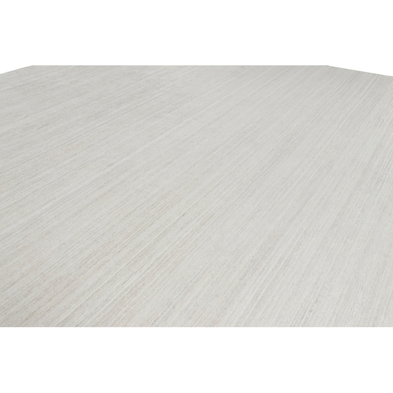 Hand Knotted Silk Striped Area Rug in White, Rectangle 12' x 15'