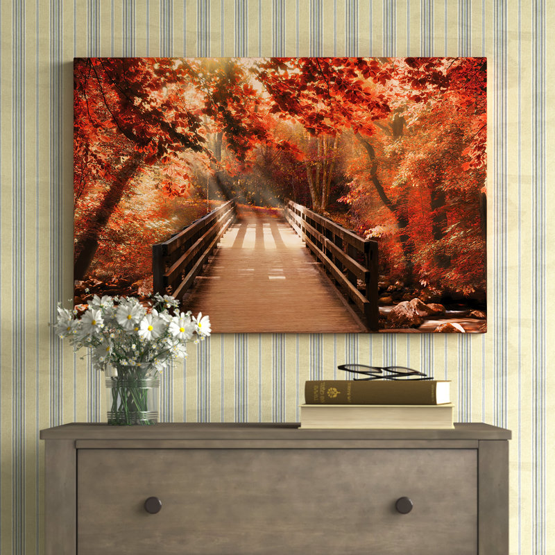 Arenda " Autumn Bridge ", 32" H x 48" W, Wrapped Canvas, No Frame