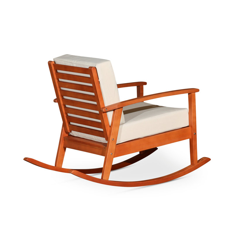Chaise berçante en eucalyptus avec coussins, Marine, À l'huile