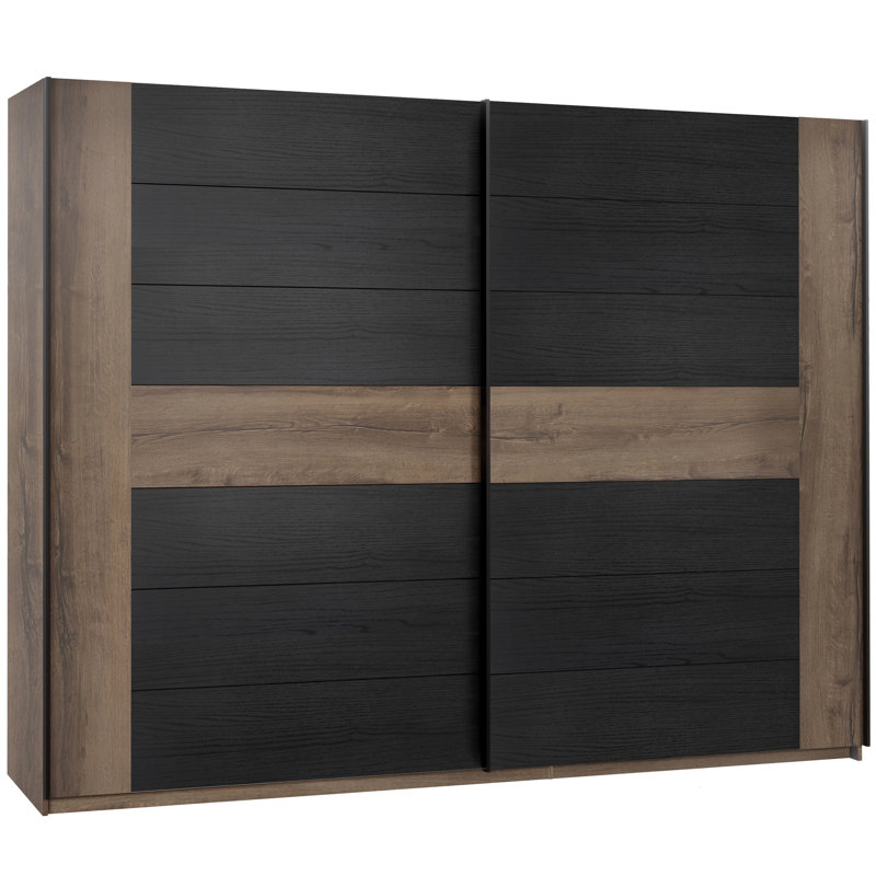 Schwebetürenschrank Yedidalga, Basic, 209.7" H x 269.9" W x 61.2" D, Black/Muddy Oak