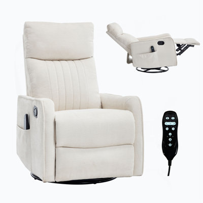 Fauteuil inclinable manuel à massage thermique avec chaise berçante et pivotante en tissu pour le salon