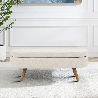 Elegant Minimalist Designed Linen Upholstered Storage Bench With Flip-Top Cabinet