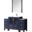 54 po Meuble-lavabo W bleu marine avec armoires latérales, comptoir en céramique blanche, robinet et miroir 28 po, comptoir Scratch, simple en acier inoxydable-1265825982