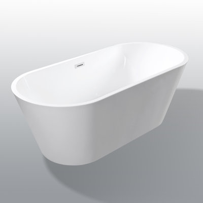 55" Acrylic Freestanding Bathtub, Stand Alone Soaking Tub, Glossy White Acrylic, Toe-tap Chrome Drain