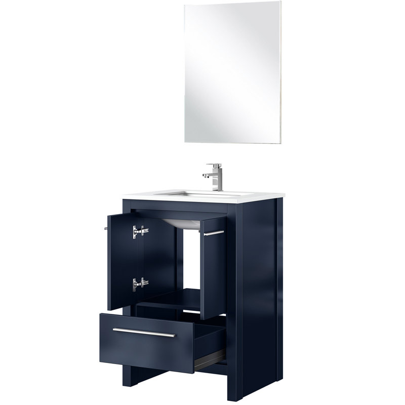 24 In. W X 20 D Navy Blue Bath Vanity With White Quartz Surface, Faucet, 18 Mirror - And Scratch & Stain For A Fascinating Experience Relaxing
