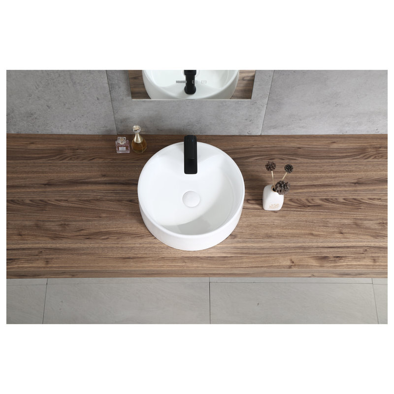 Lavabo vasque à comptoir en céramique à deux cuves en bois blanc Tantwa, certifié CUPC