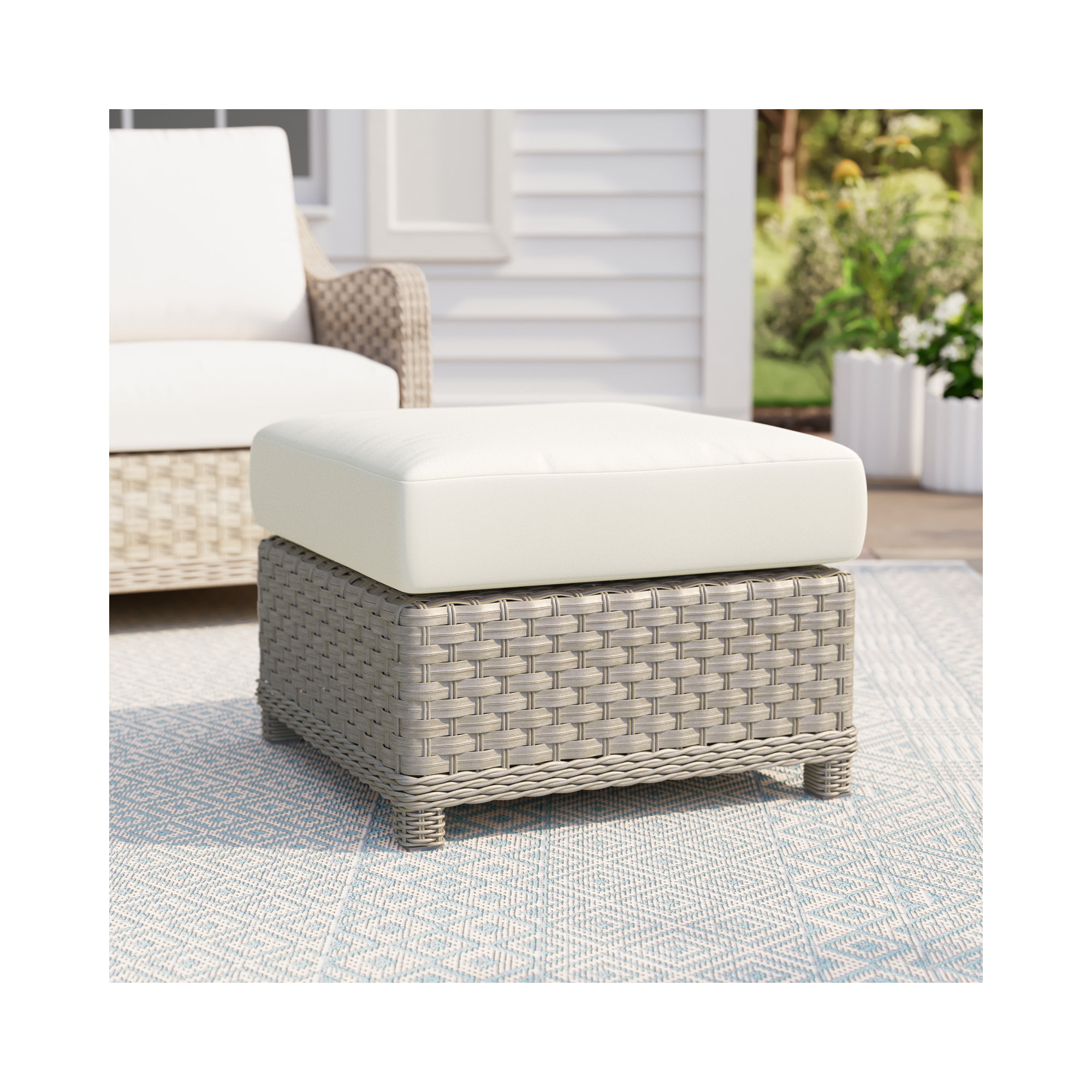 Sky Outdoor Ottoman with SunbCushion, Canvas Canvas Sunbrella® Canvas