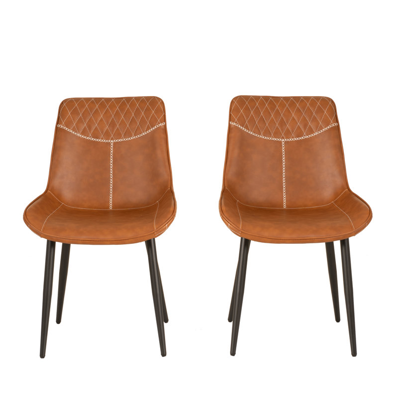 Briceno Faux Leather Tufted Stitching Solid Back Side Chair, Brown