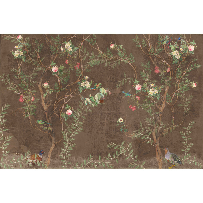 Papier peint rétro avec vignes roses et roses, L 106 po x l 187 po