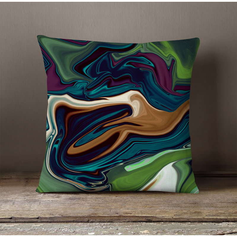 Throw Pillow With Insert, 20"H x 20"W, Blue/Brown/Green Abstract 3