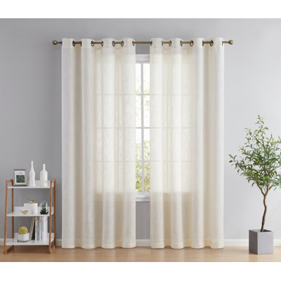 Aleksander Faux Linen Semi Sheer Grommet Curtain Pair