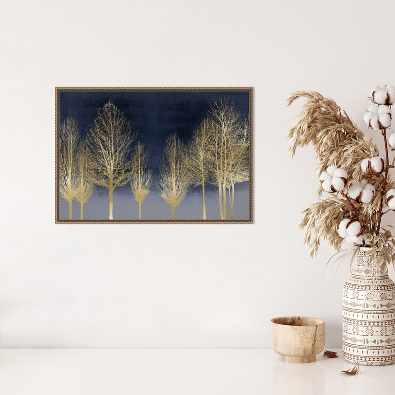 «Gold Forest On Blue», reproduction encadrée sur toile par Kate Bennett, H 16 po x l 23 po x P 2 po