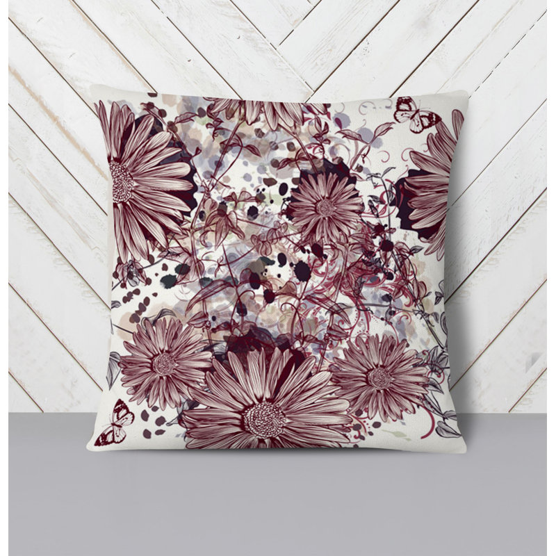 Throw Pillow With Insert, White/Red Floral/Abstract 2, 18"H x 18"W