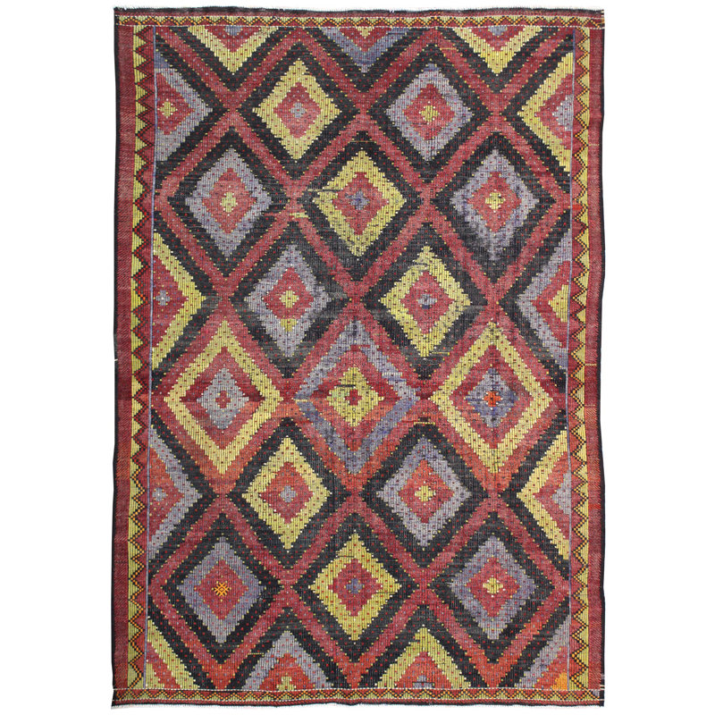 Tapis unique brun / rouille / jaune nouvel âge 7 pi 4 po x 10 pi 4 po Jijim