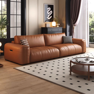 Orange Genuine Leather Modular Sofa cushion couch