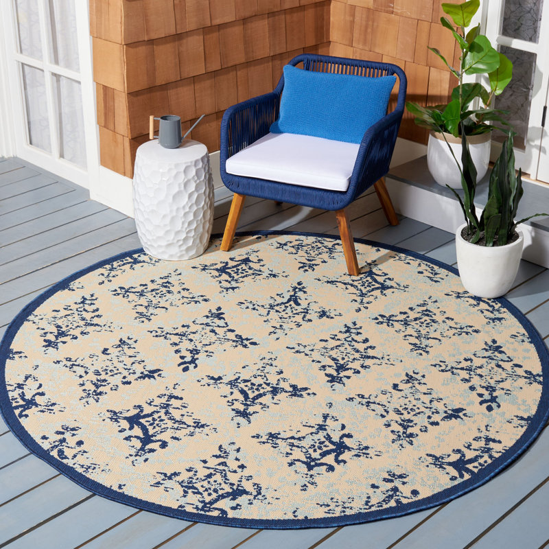 Tapis d'intérieur / extérieur à motif géométrique Mendota Performance, Rond 6 pi 7 po