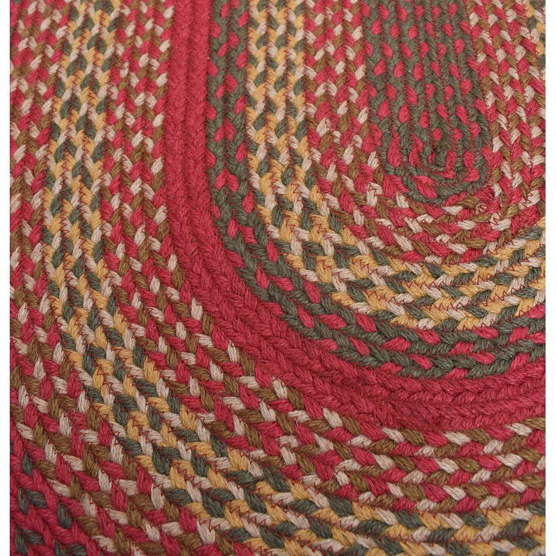 Burkleigh Farmhouse Braided Red Jute Area Rug, Oval 4' x 6'
