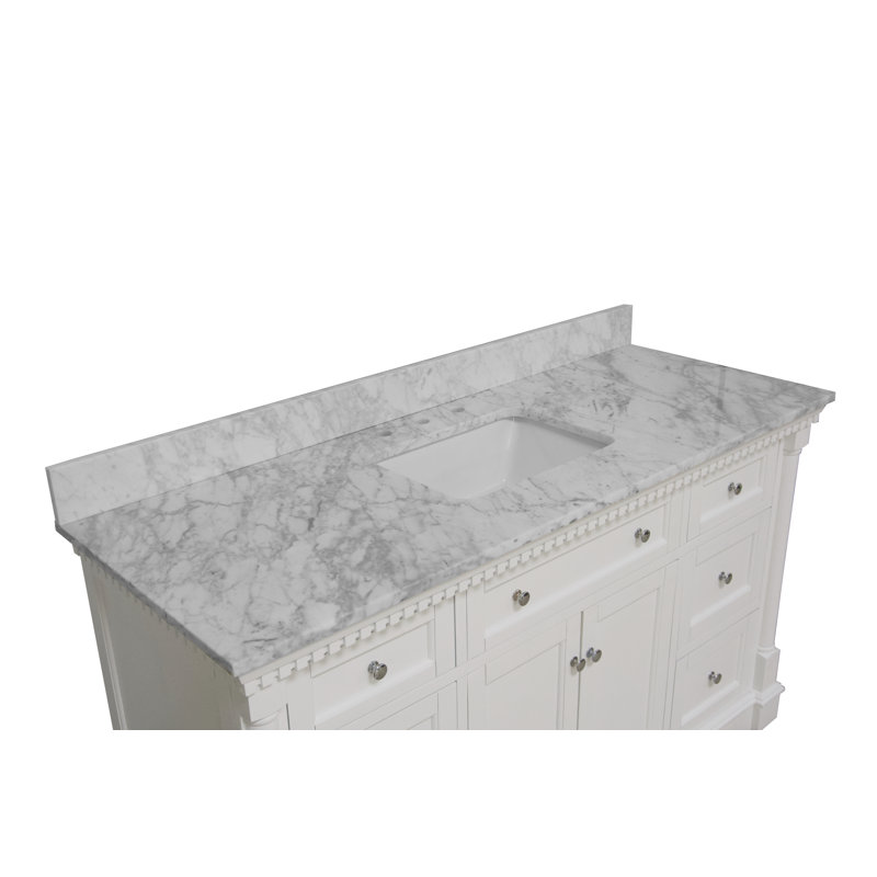 Fossen 60'' Single Bathroom Vanity with Top, White, Carrara Marble