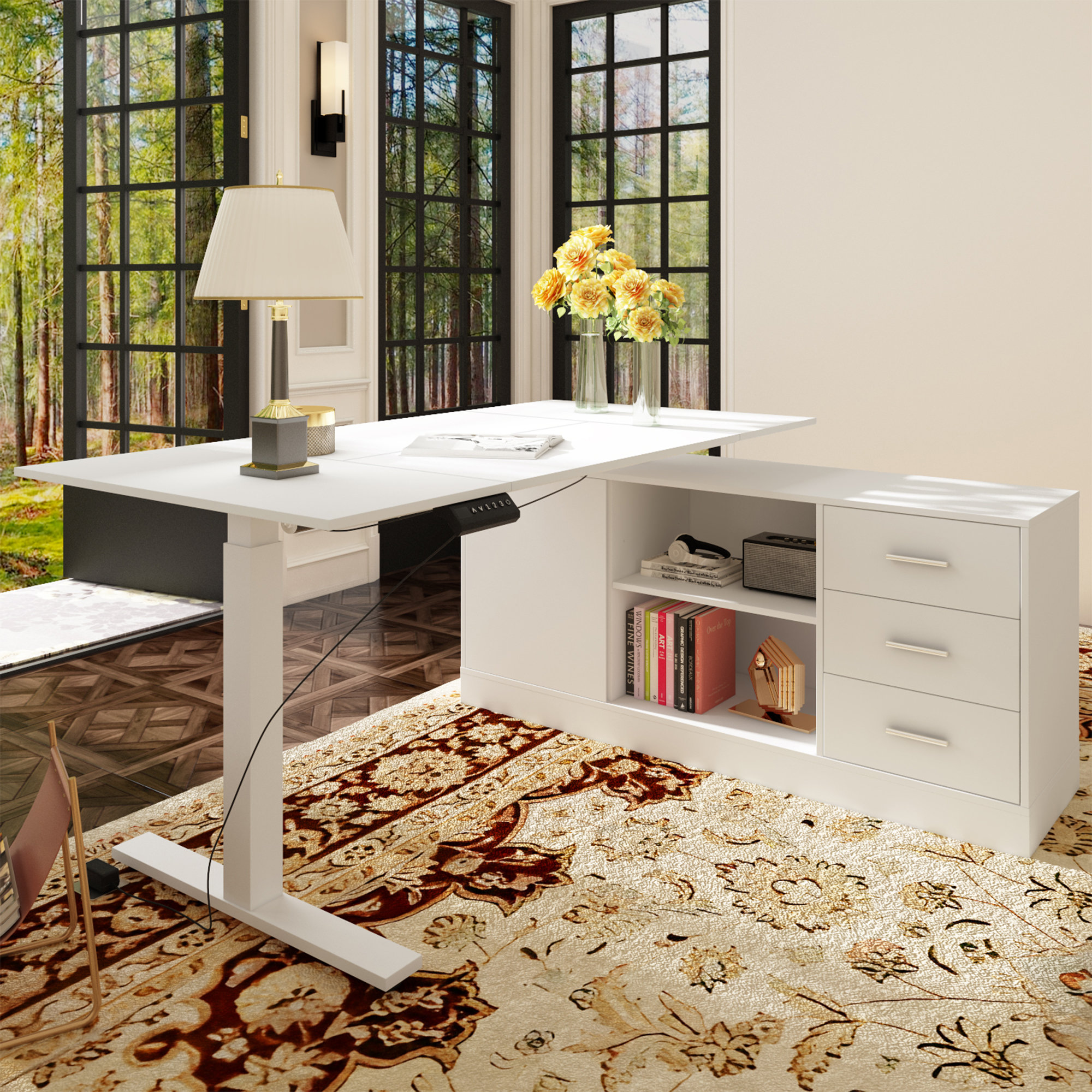 Inbox Zero Lorentz Adjustable L Shaped Standing Desk Reviews Wayfair