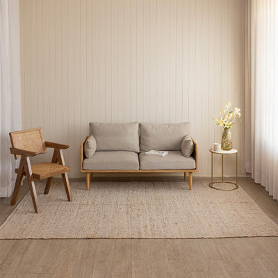 Tapis rectangulaire en jute de coton naturel | Tapis de ferme réversible tissé à la main Boho pour salon, chambre à coucher et salle à manger | 8 pi x 10 pi | Naturel