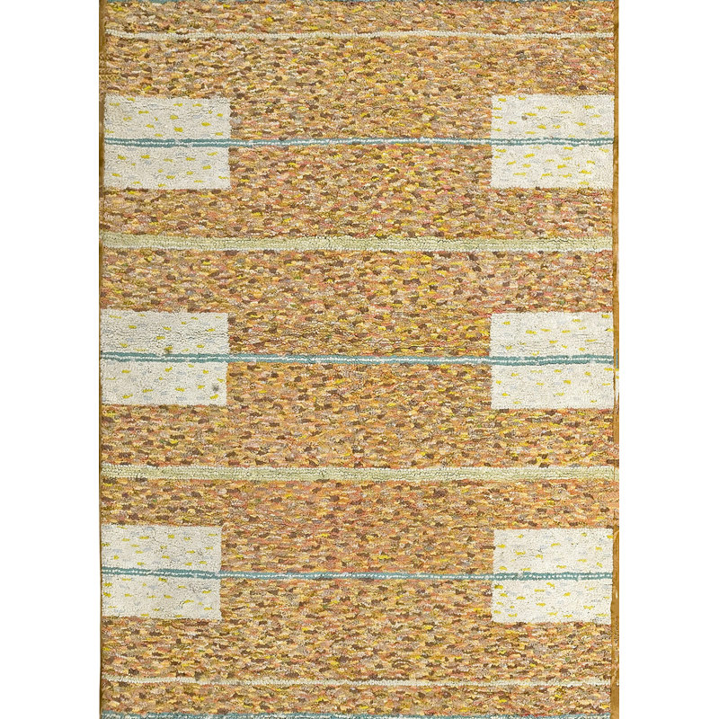 Small Scatter Size American Hooked 1920s Wool Antique Rug