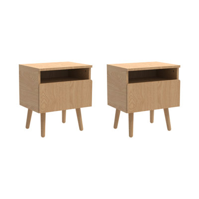 Modern Wood Single Drawer Nightstand,Vintage Bedside Table 18.5