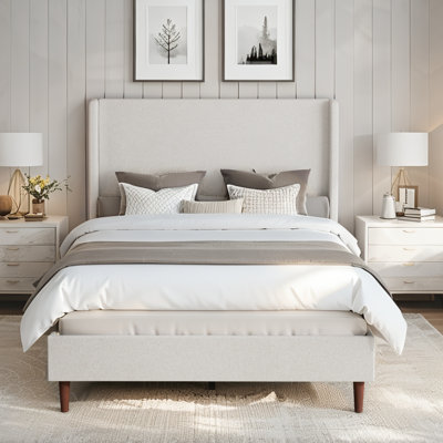 Structure de lit tapissier pour grand lit tête de lit grand, tissu chenille blanc ivoire