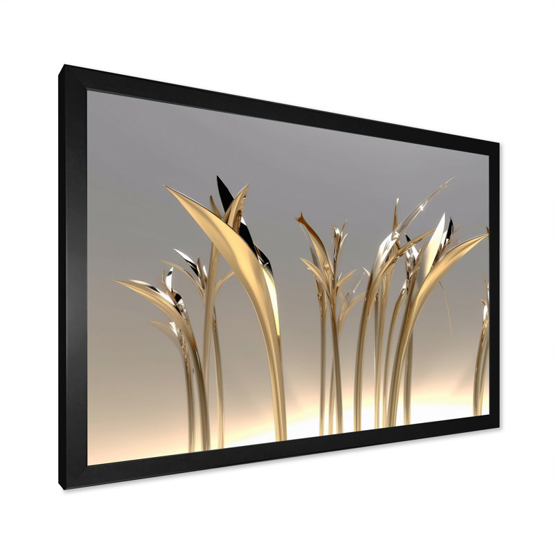 «Golden Twig Blossoming», impression sur toile, H 16 po x l 32 po x P 1 po, Cadre simple noir
