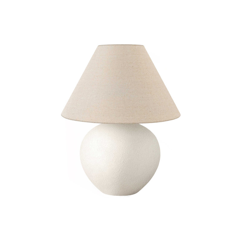 Lighting, H 16 po, lampe de table, abat-jour crème, céramique crème, contemporain