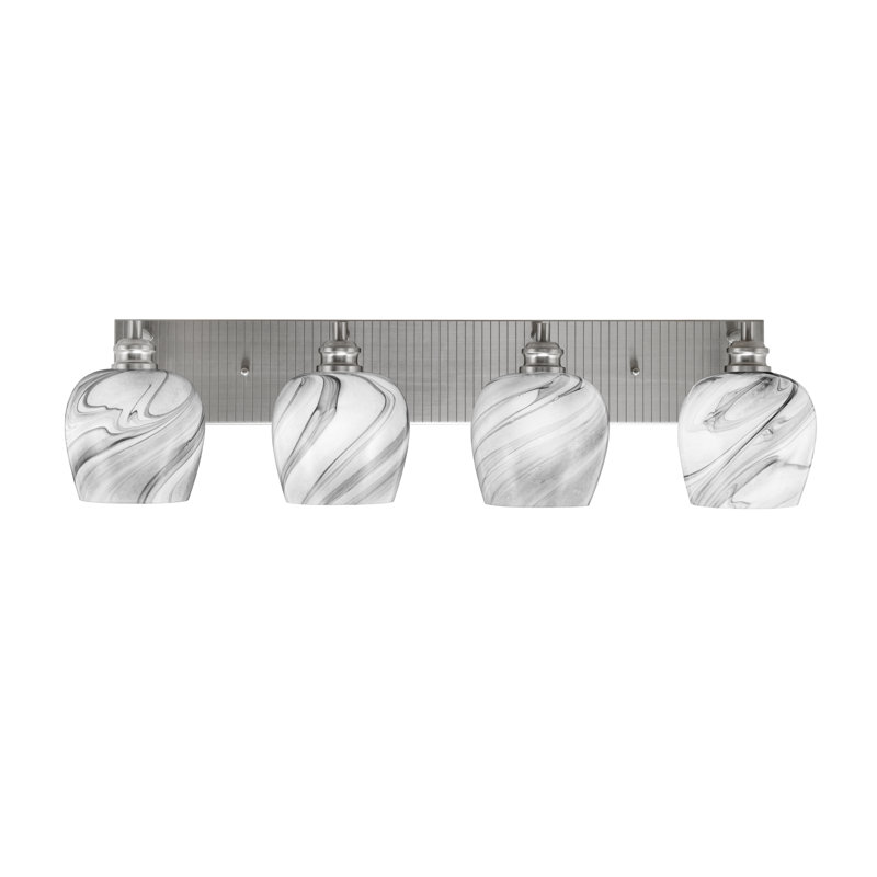 Barre d'éclairage de salle de bain 4 lumières Edge au fini nickel brossé avec verre tourbillon onyx de 6 po