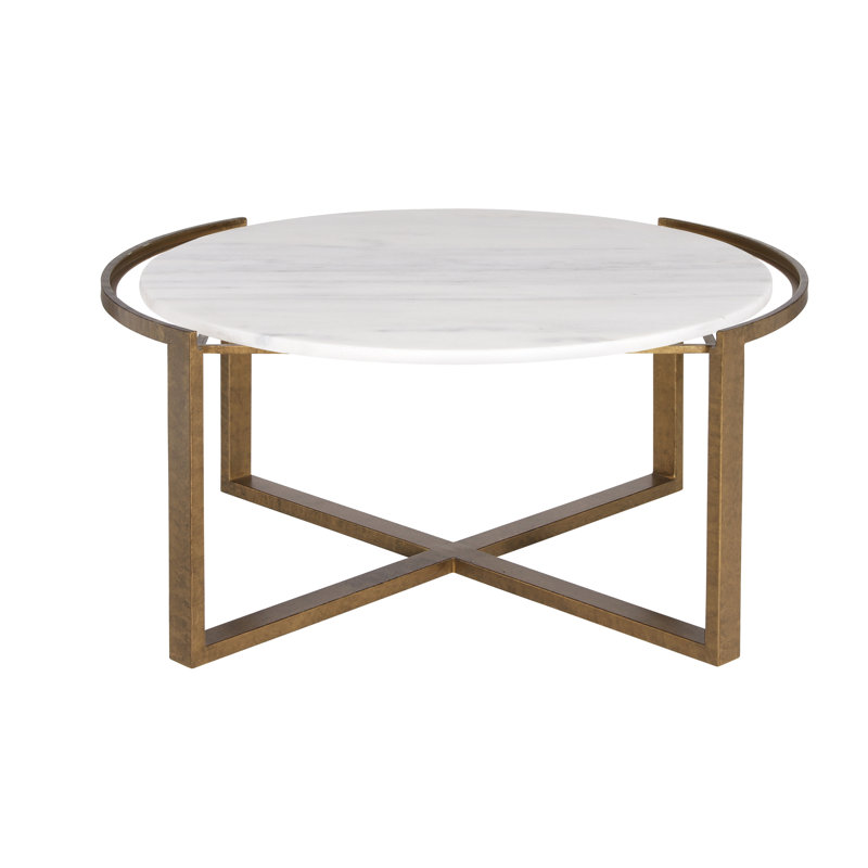 Los Angeles Cross Legs Coffee Table, Royal Gold, Carrera Marble