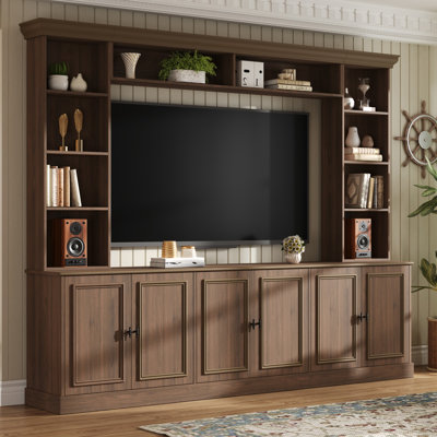 97.4" Mid-Century 4-Piece Entertainment Center with Adjustable TV Stand and Bookshelf for TVs Up to 70"