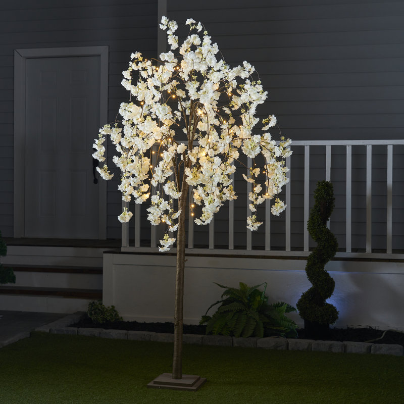 Cerisier en fleurs avec lumières DEL, H 70,86 po x l 35,4 po x P 35,4 po, Blanc chaud