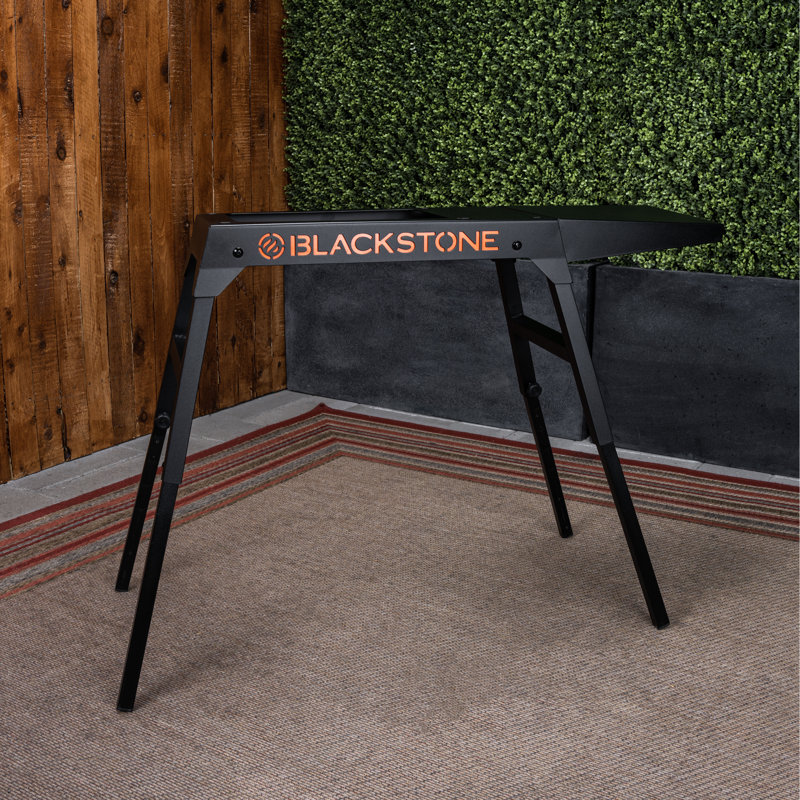 Black Adjustable Steel Griddle Stand with Side Shelf