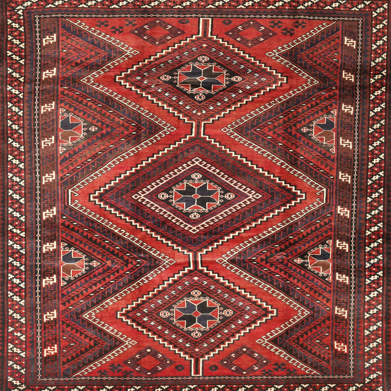 Tapis décoratif en laine rouge ishkhan, Carré 8 pi