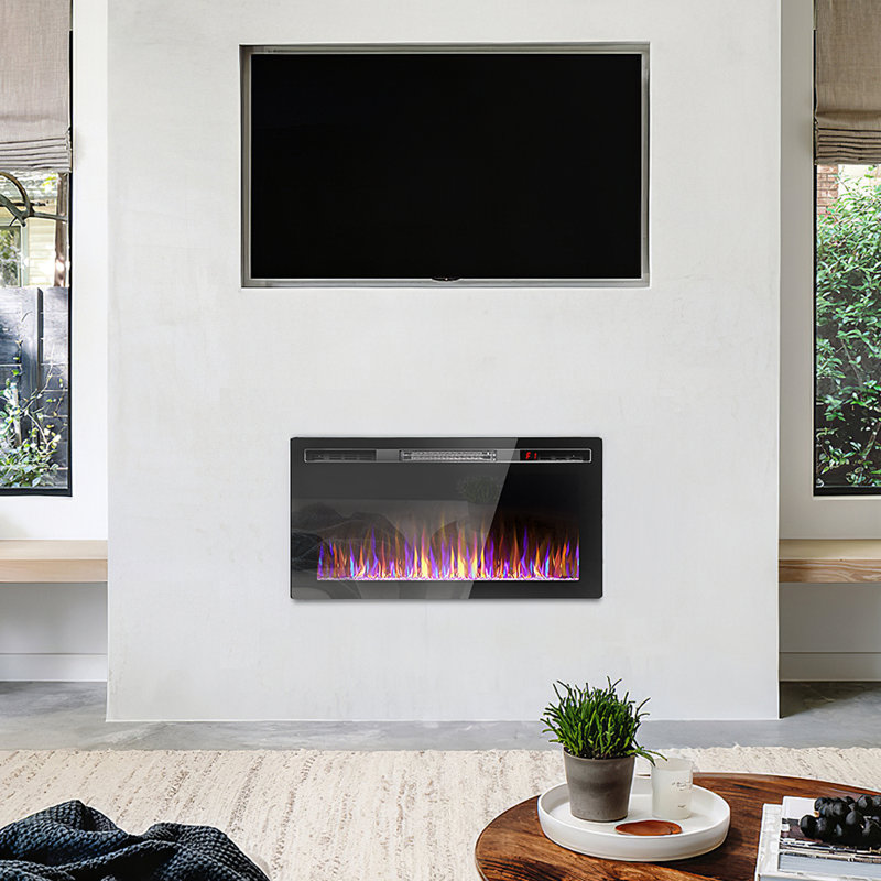 Deleo Ultra-Thin Silence Linear Electric Fireplace, Recessed Wall Mounted Fireplace,12 Adjustable Flame Color & Speed,Touch Screen Remote Control with 8h Timer