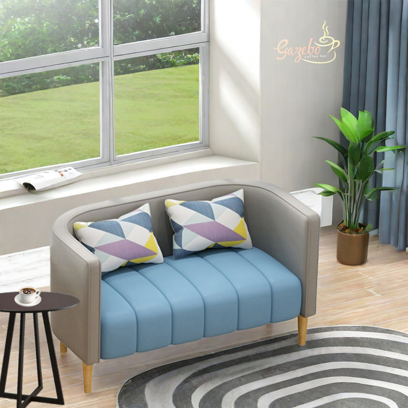 Banc rembourré en similicuir, Blue/Grey