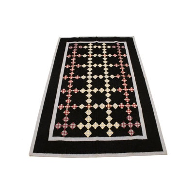 Black Geometric Dhurrie 6X9 Indian Oriental Rug