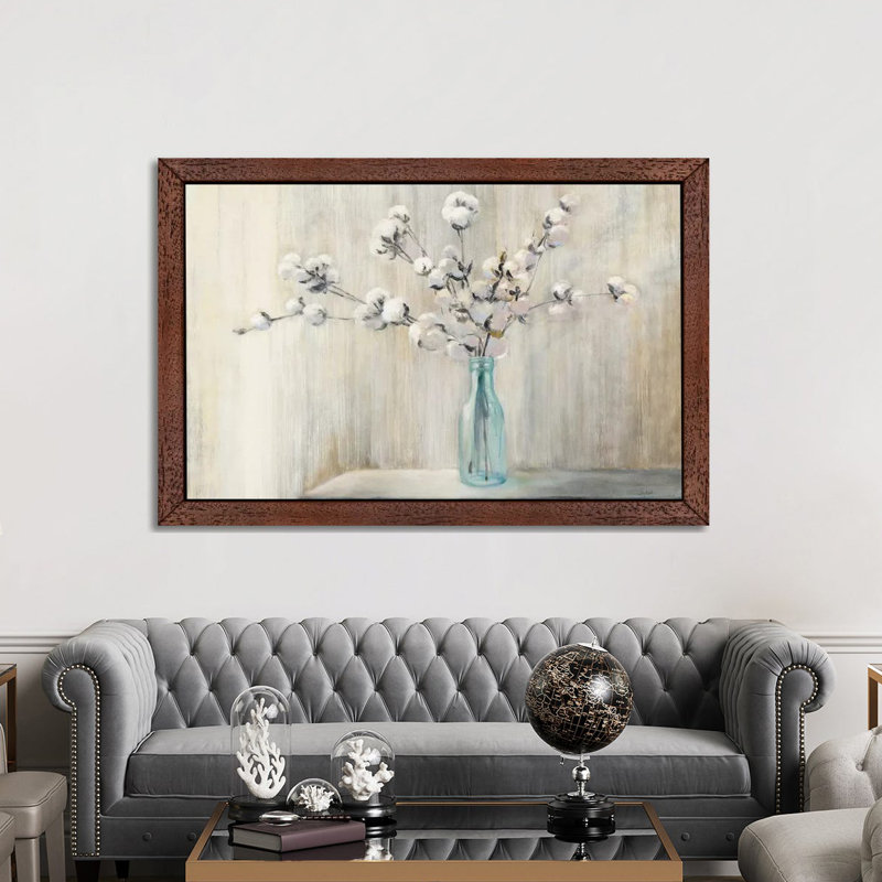 Cotton Bouquet by Julia Purinton - Floater Frame Print on Canvas, Brown Framed