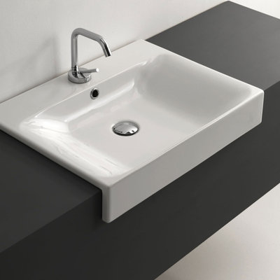 WS Bath Collections Cento 17.7'' Glossy White Ceramic Rectangular Bathroom Sink with Overflow