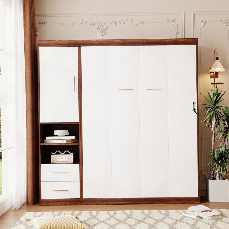 Lit escamotable double avec armoire - Aucun sommier requis, robuste et peu encombrant, Lit double