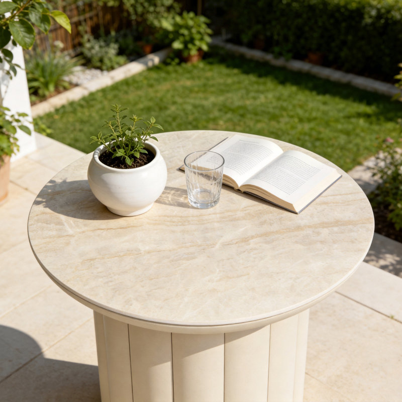 Table d'appoint ronde extérieure en aluminium de 50 cm (19,7 po) avec plateau en pierre frittée