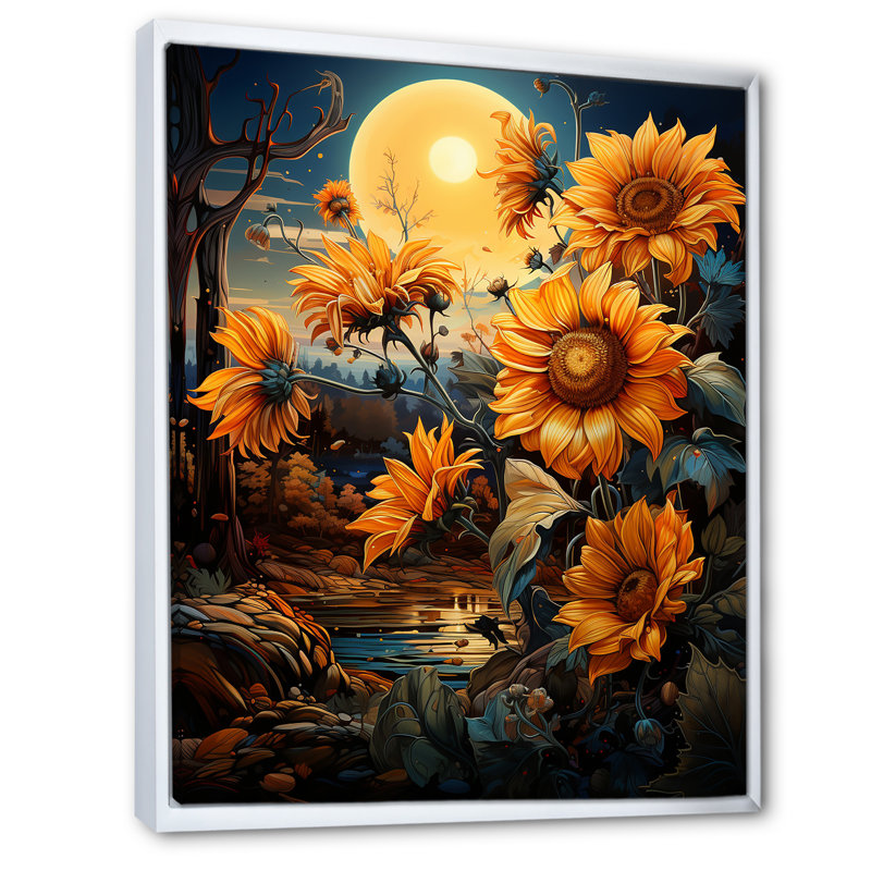 Tournesols enchantés I, H 32 po x l 24 po x P 1 po, Cadre flottant blanc