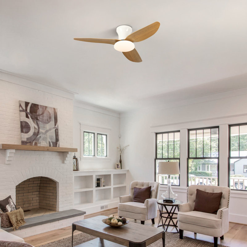 Karlena Ceiling Fan with LED Lights and Remote Control, 40", White with Brown Blades