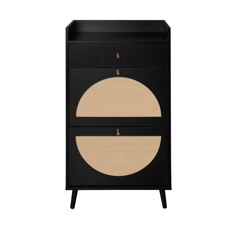Rattan, Allen 2 Door 1 Drawer Cabinet, Shoe Rack, Double Layer, Suitable For Entrance, Sideboard
