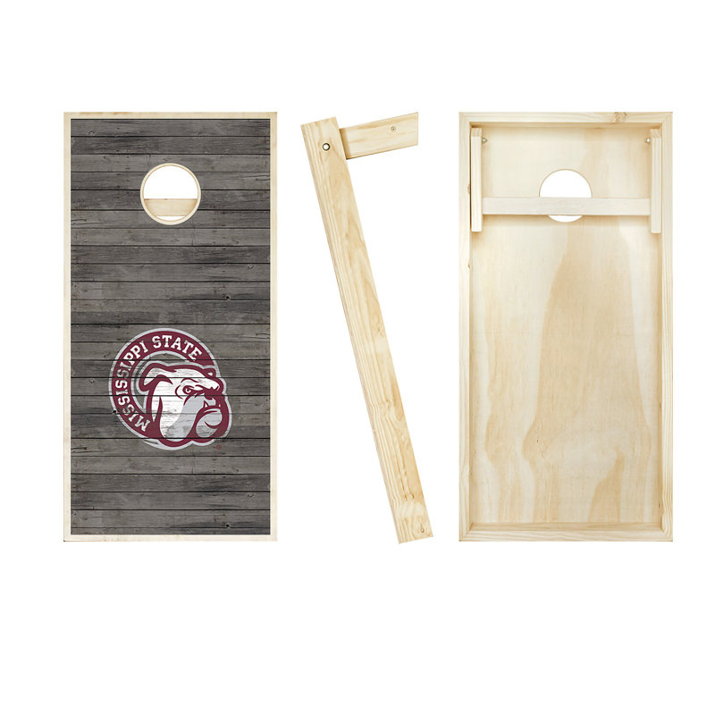 2' x 4' NCAA Team Distressed Solid Wood Cornhole Set with LED Lights, Mississippi State Bulldogs