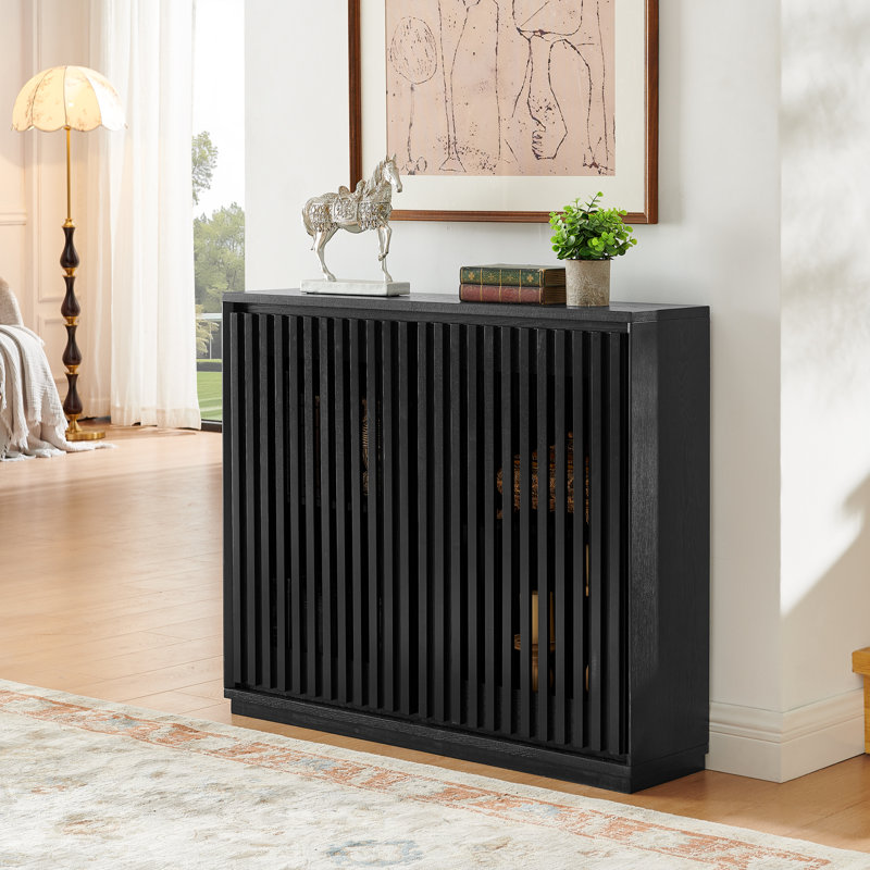 Mid Century Modern Fluted Hollowed Out Sideboard Cabinet With 2 Outlet Holes,sideboard Cabinet With Storage,for Living Room, Entryway, Hallway, Dining Room, Kitchen